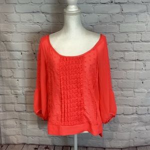 AMERICAN EAGLE OUTFITTERS EYELET LIGHTWEIGHT BLOUSE FLORESCENT MELON NWT SZ MED